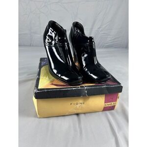 Fioni Womens Ankle Boots Size 6.5 Black Patent Heeled Booties Chic Minimalist